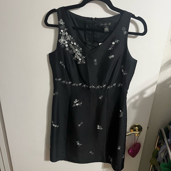 Size 4 Harold's Vintage Silk Black Floral Butterfly Embroidered Dress NWT